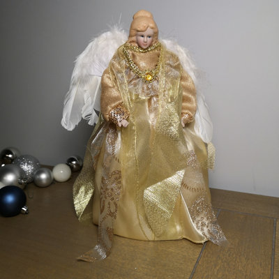 30cm Premier Christmas Tree Topper Angel Decoration in Gold with Feather Wings Price Comparisons | Compare The Build