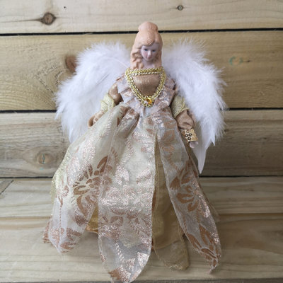 30cm Premier Christmas Tree Topper Angel Decoration in Gold with Feather Wings