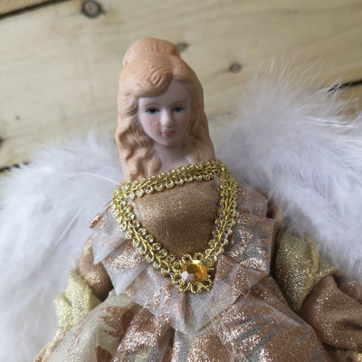 30cm Premier Christmas Tree Topper Angel Decoration in Gold with Feather Wings - 3