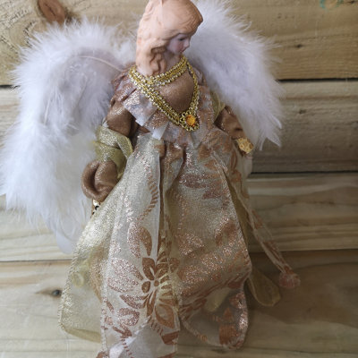 30cm Premier Christmas Tree Topper Angel Decoration in Gold with Feather Wings - 4