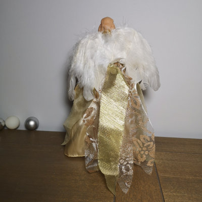 30cm Premier Christmas Tree Topper Angel Decoration in Gold with Feather Wings - 6