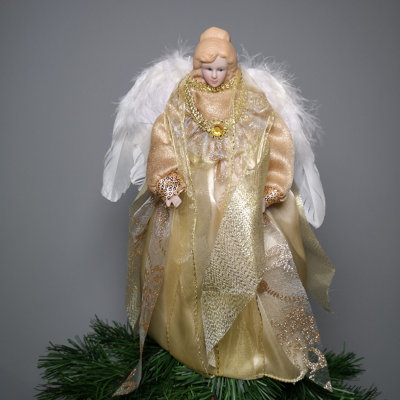 30cm Premier Christmas Tree Topper Angel Decoration in Gold with Feather Wings - 7