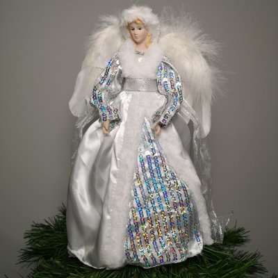 30cm Premier Christmas Tree Topper Angel Decoration in White & Silver - 3