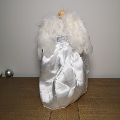 30cm Premier Christmas Tree Topper Angel Decoration in White & Silver - 4