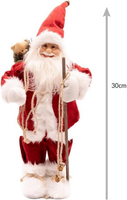 30cm Red Deluxe In-Lit Standing Santa Claus Figure - Festive Xmas Ornament with 16 LED Lights