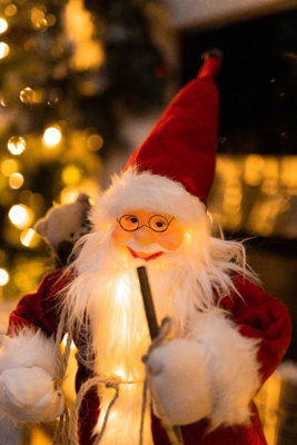 30cm Red Deluxe In-Lit Standing Santa Claus Figure - Festive Xmas Ornament with 16 LED Lights - 3