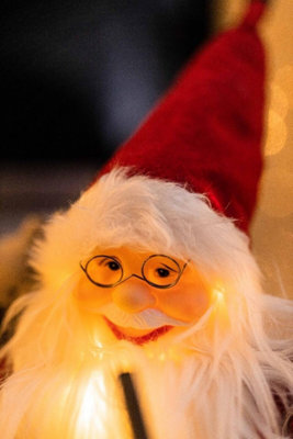 30cm Red Deluxe In-Lit Standing Santa Claus Figure - Festive Xmas Ornament with 16 LED Lights - 8