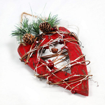 30cm Red Heart Wooden LED Tree Tabletop Centrepiece Christmas Holiday Home decoration with 20 Warm white LEDs
