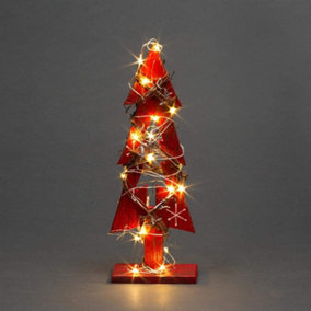 30cm Red Tree Wooden LED Tree Tabletop Centrepiece Christmas Holiday Home decoration with 20 Warm white LEDs Green Tree