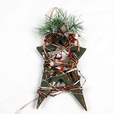 30cm Red Wooden LED Tree Tabletop Centrepiece Christmas Holiday Home décor with 20 Warm white LEDs Green Star