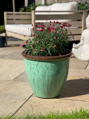 30cm Running Glaze Planter - Green