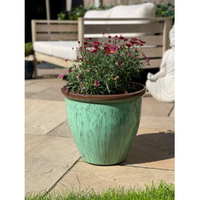 30cm Running Glaze Planter - Green