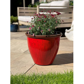 30cm Running Glaze Planter - Red