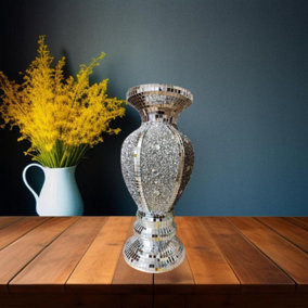 30cm Silver Vase Sparkle Ornament Crushed Diamond Flower Pot