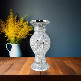 30cm Silver Vase Statue Sparkle Crushed Diamond Ornament Flower Pot