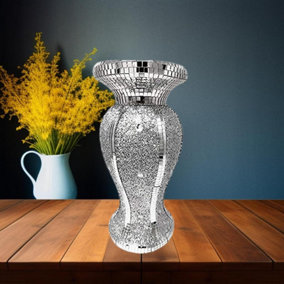 30cm Silver & White Vase Shinning Sparkle Ornament Crushed Diamond