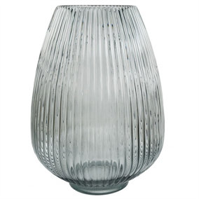 30cm Smoke Grey Ridged Glass Vase