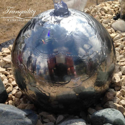 30cm Stainless Steel Sphere Modern Metal Mains Plugin Powered Water Feature