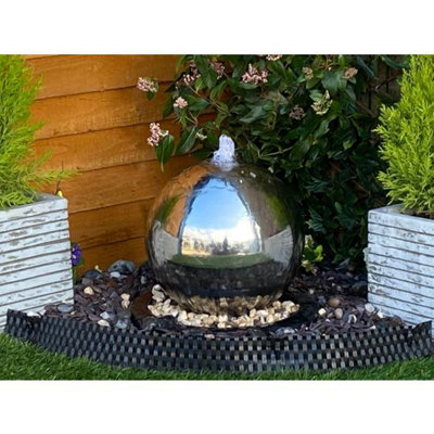 30cm Stainless Steel Sphere Modern Metal Water Feature with Cover