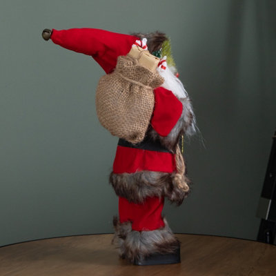 30cm Standing Traditional Santa Claus Christmas Decoration with Gift Sack