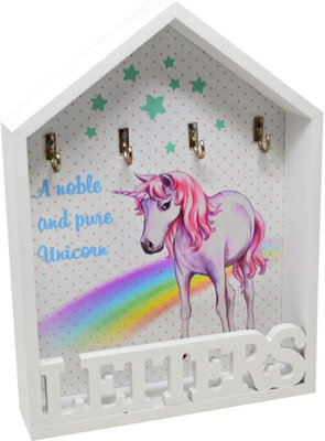 30Cm Unicorn Letter Rack 4 Key Holder Organiser Home Storage Wall Mounted