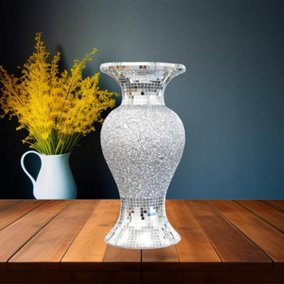 30cm Vase Silver & White Vase Statue Sparkle Ornament Crushed Diamond