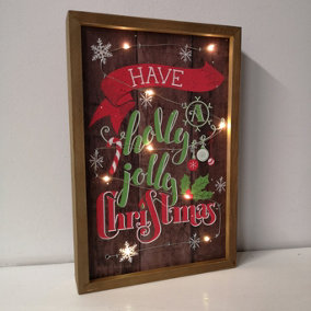 30cm Wall Plaque Box Frame Jolly Christmas Design with Warm White LEDs