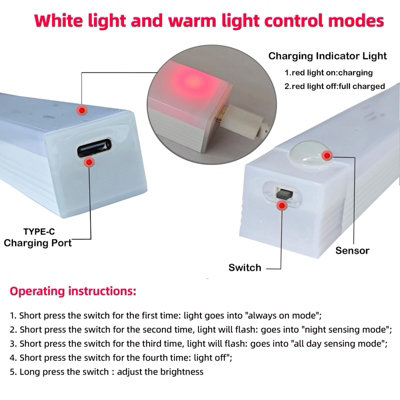 30cm White Light Rechargeable USB LED Motion Sensor Light Under Cabinet ...