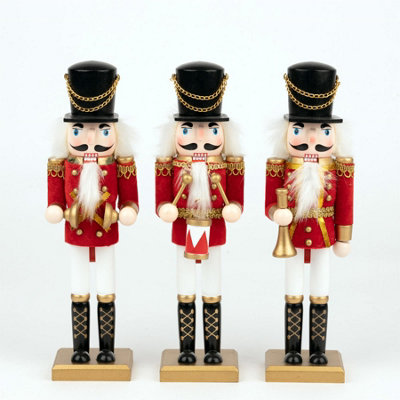 30cm Wooden Nutcrackers Figures Christmas Ornament 3Pcs Set Red DIY