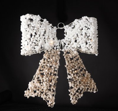 30cm Woven Bow with 10 Lights in White & Gold Price Comparisons | Compare The Build