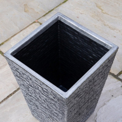 30cm x 45cm Large Square Plastic Slate Effect Garden Planter in Dark Grey
