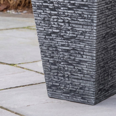 30cm x 45cm Large Square Plastic Slate Effect Garden Planter in Dark Grey
