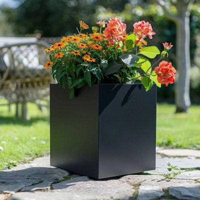 30cm Zinc Galvanised Matte Black Square Planter