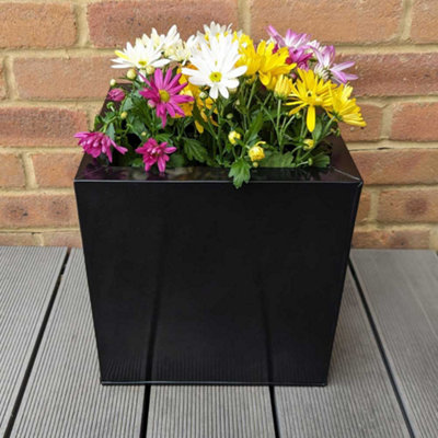 30cm Zinc Platinum Black Square Planter