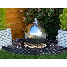 30cms Stainless Steel Sphere Mains Power Water Feature With Cover