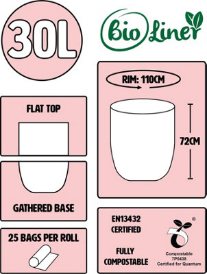 30L BioLiner Compostable Kerbside Caddy Liners (Large Roll) - 10 Rolls