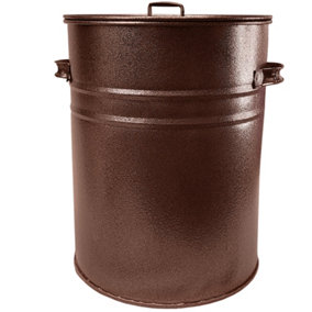 30L Bronze Ash Bin Bucket with Lid & Handles for Fireplaces Fire Pits Wood Coal Burning Stove Metal Charcoal Bin Box - 30L