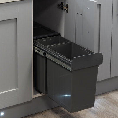 30L Dark Grey Pull Out Kitchen Waste Recycling Bin for 300mm Cabinet Base Mounted