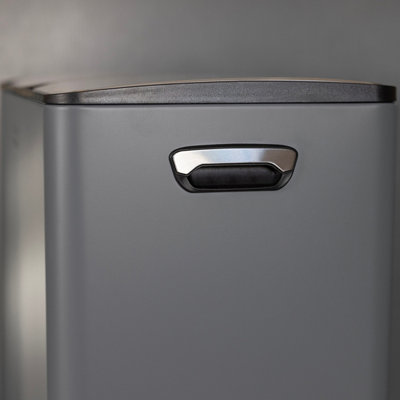 30L Double Compartment Grey Kitchen Bin Rubbish Waste Pedal Bin - 4