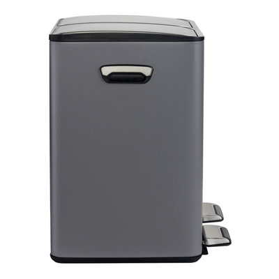 30L Double Compartment Grey Kitchen Bin Rubbish Waste Pedal Bin - 6