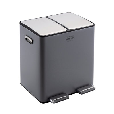 30L Double Compartment Grey Kitchen Bin Rubbish Waste Pedal Bin - 7