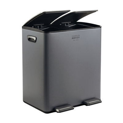 30L Double Compartment Grey Kitchen Bin Rubbish Waste Pedal Bin - 9