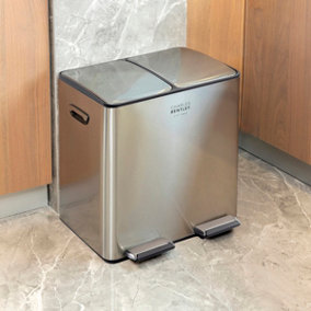 30L Double Compartment Kitchen Bin Stainless Steel Rubbish Pedal