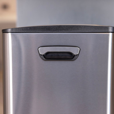 30L Double Compartment Kitchen Bin Stainless Steel Rubbish Pedal - 3