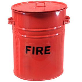 30L Red Fire Bucket Ash Bin with Lid - Metal Fire Bucket for Sand 39cm High
