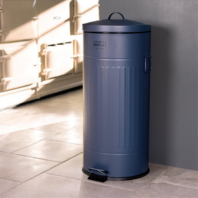 30L Retro Steel Waste Rubbish Kitchen Pedal Bin Dark Blue