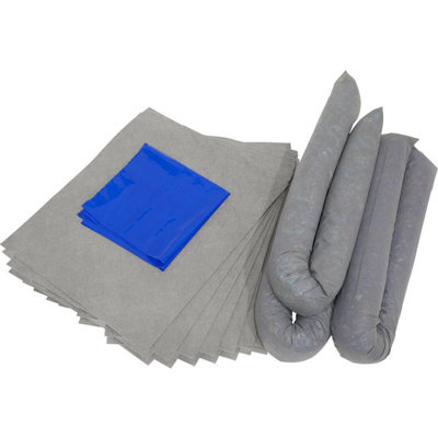 30L Spill Control Kit - 15x Fluid Spillage Pads & 3x Absorbent Sock - Oil Fuel
