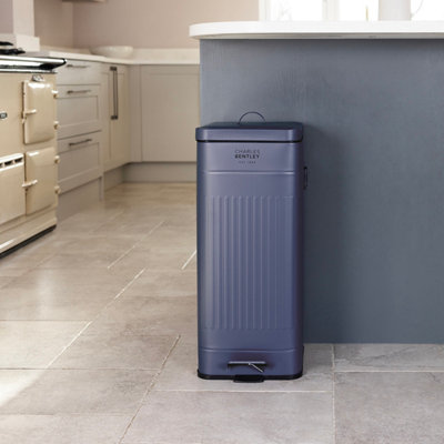 30L Steel Square Retro Kitchen Pedal Waste Bin Dark Blue