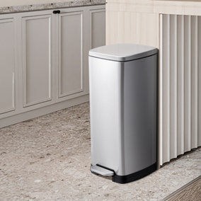 30L Trash Can Stainless Steel Step Open Trash Can with Lid
