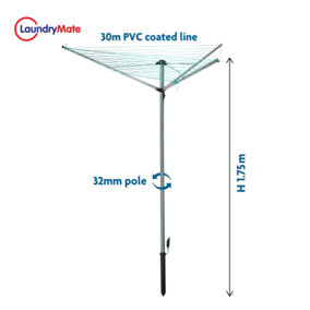 30M 3 Arm PVC Coated Rotary Airer